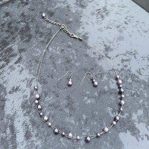 Purple pearl necklace & dangle earring set